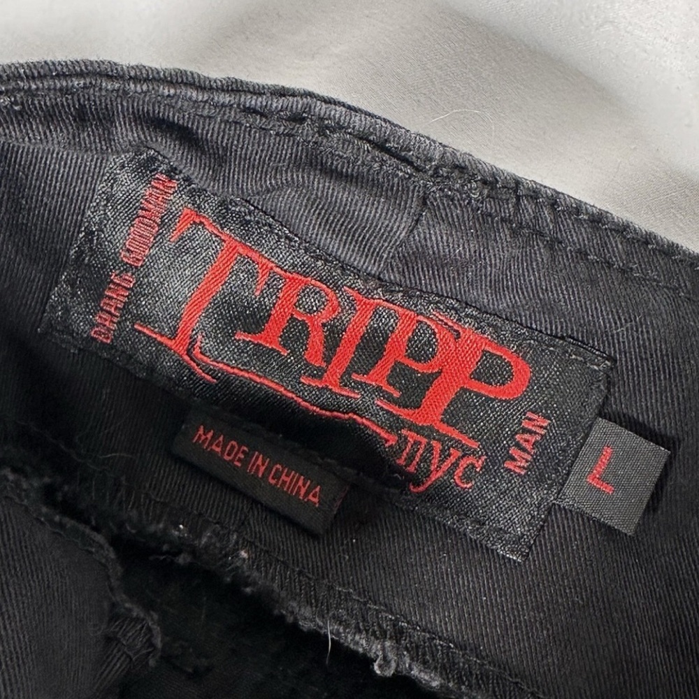 Tripp NYC Men’s Daang Goodman Black Denim Goth Bondage Metal Punk Kilt Large - Picture 3 of 6